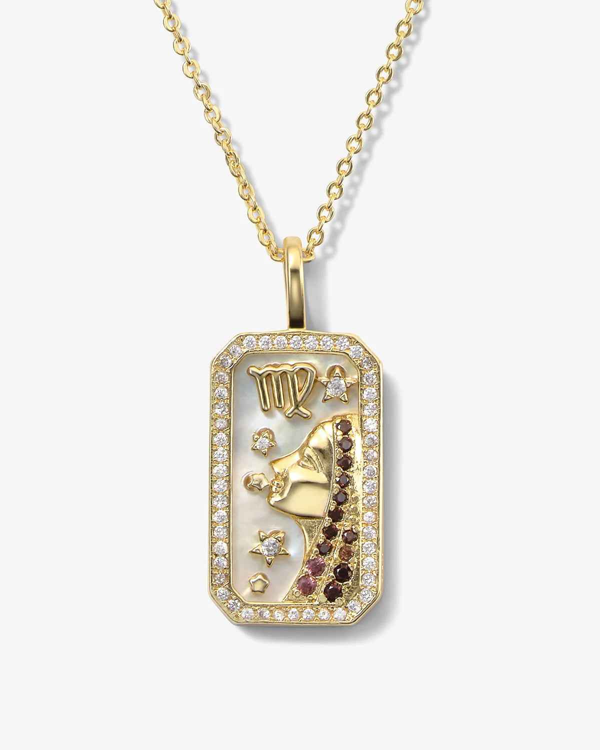 Personalized Zodiac Mother of Pearl Necklace | Custom Engraved 18K Gold-Plated Pendant