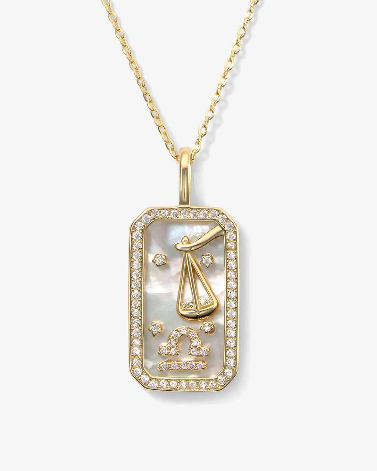 Personalized Zodiac Mother of Pearl Necklace | Custom Engraved 18K Gold-Plated Pendant