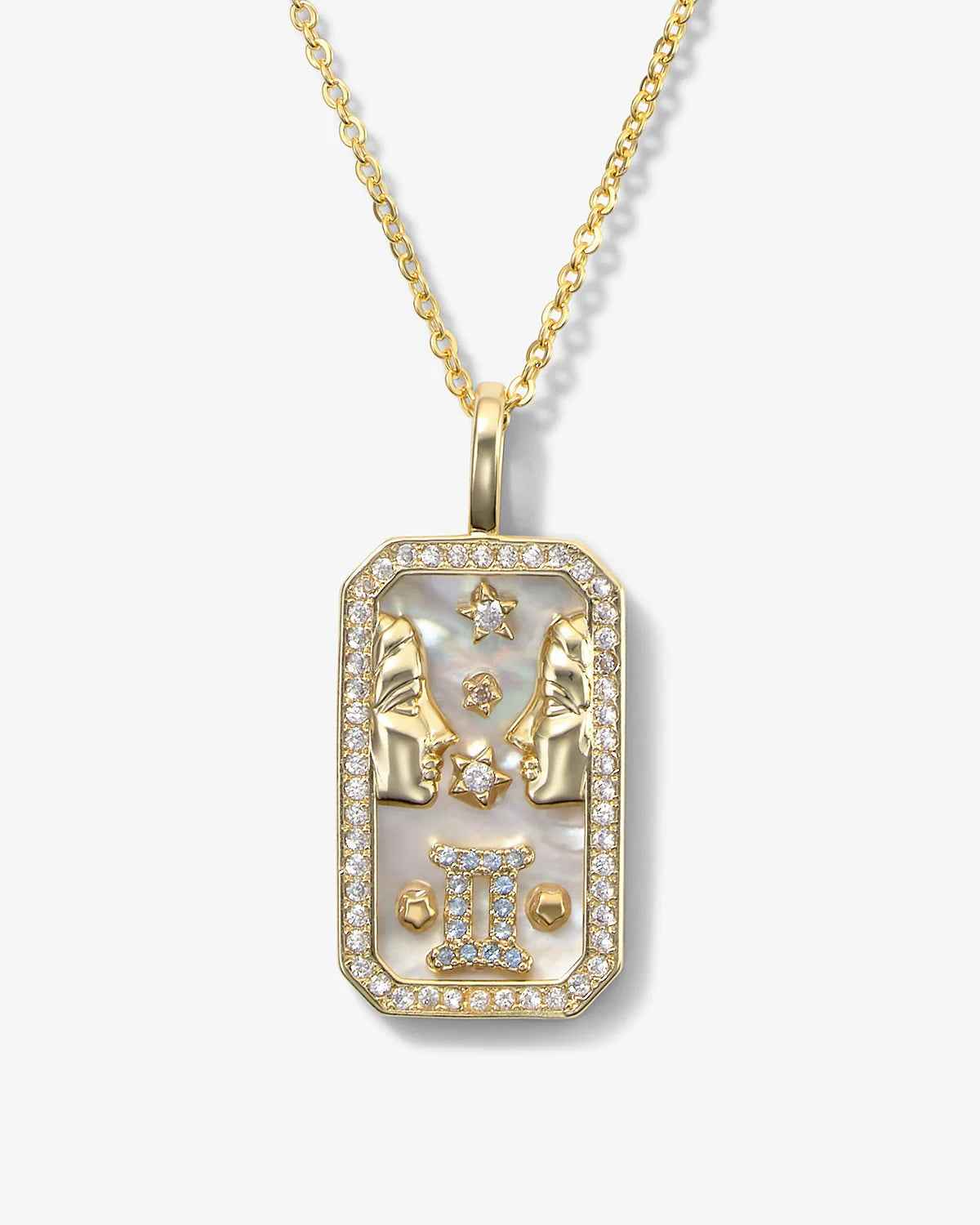 Personalized Zodiac Mother of Pearl Necklace | Custom Engraved 18K Gold-Plated Pendant