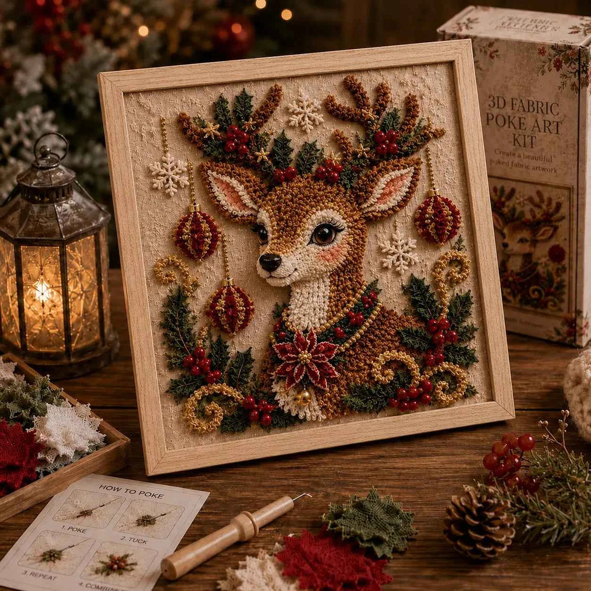 3D Christmas Fabric Poke Art Kit | DIY Holiday Embroidery Craft