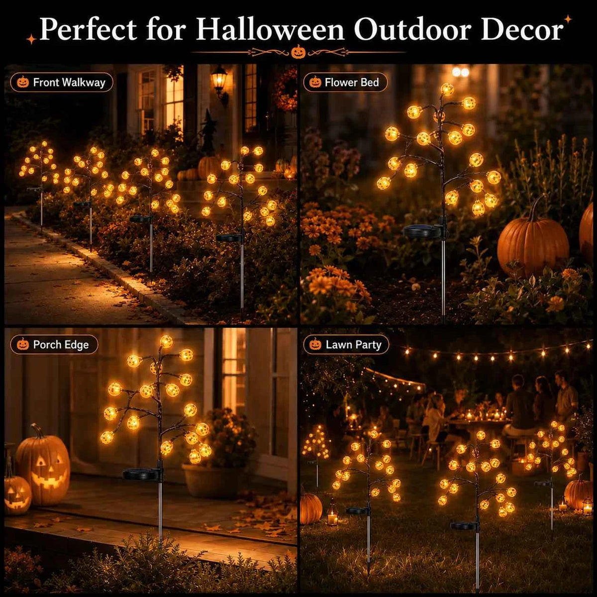 Solar Pumpkin Stake Lights Durable PS Pumpkin Heads,20-Head Halloween Garden Lights with 8 Lighting Modes & Auto On/Off, Outdoor Pathway Yard Lawn Decor, 2/4 Pack tiktokshopbacktoschool