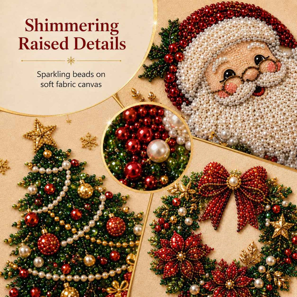 DIY 3D Christmas Pearl Art Kit | Holiday Bead Painting Craft & Framed Christmas Wall Decor
