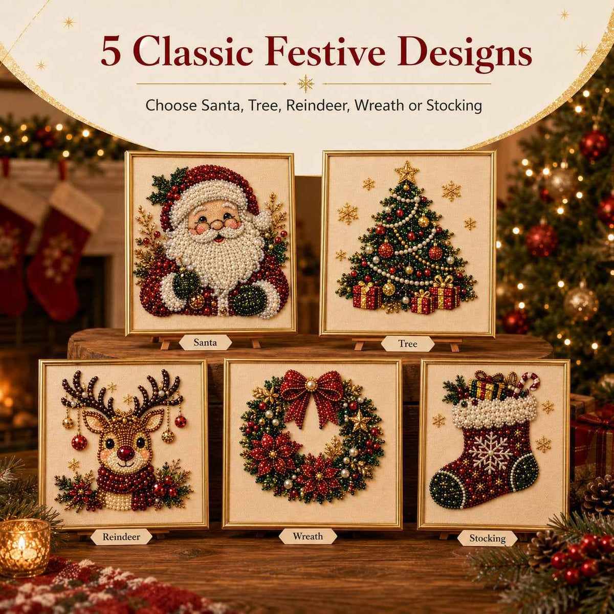 DIY 3D Christmas Pearl Art Kit | Holiday Bead Painting Craft & Framed Christmas Wall Decor