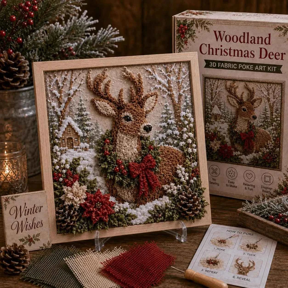 3D Christmas Fabric Poke Art Kit | DIY Holiday Embroidery Craft