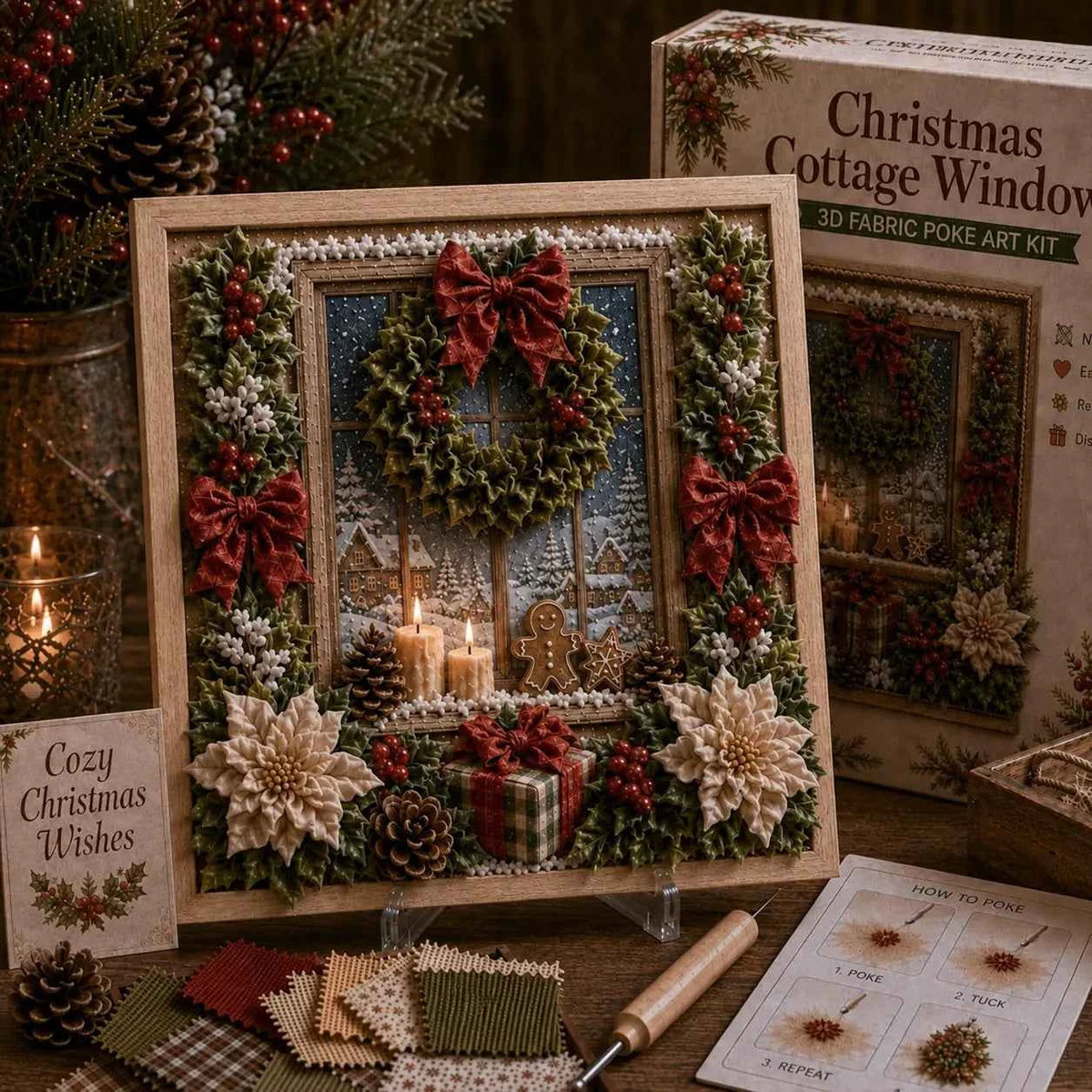 3D Christmas Fabric Poke Art Kit | DIY Holiday Embroidery Craft