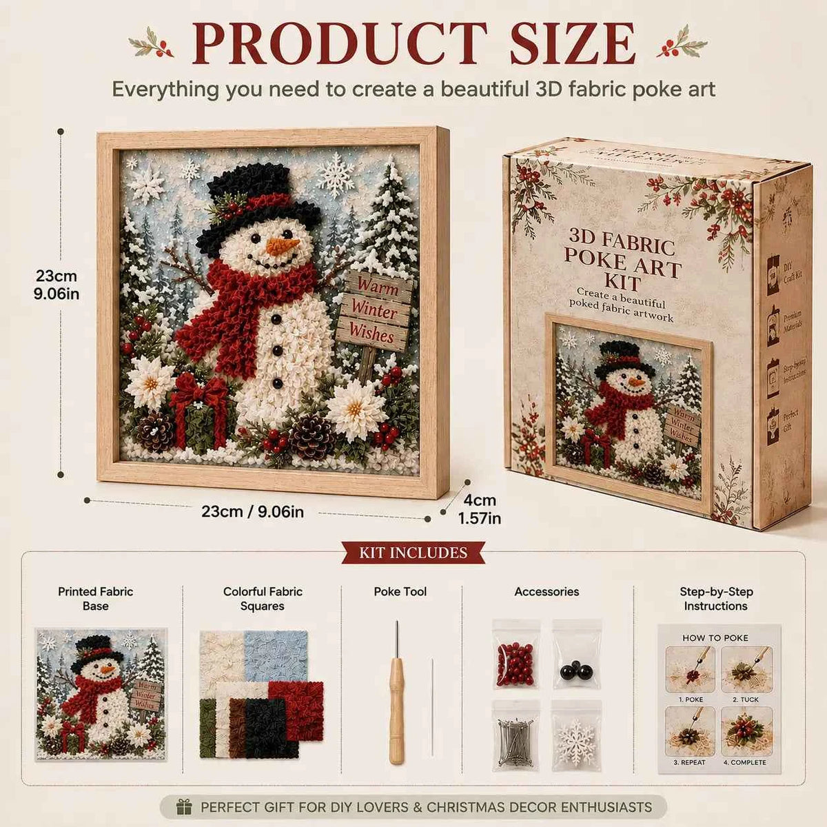 3D Christmas Fabric Poke Art Kit | DIY Holiday Embroidery Craft