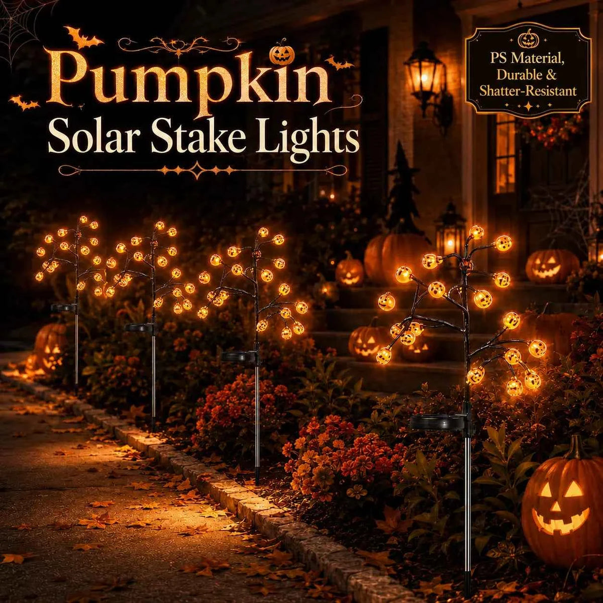 Solar Pumpkin Stake Lights Durable PS Pumpkin Heads,20-Head Halloween Garden Lights with 8 Lighting Modes & Auto On/Off, Outdoor Pathway Yard Lawn Decor, 2/4 Pack tiktokshopbacktoschool