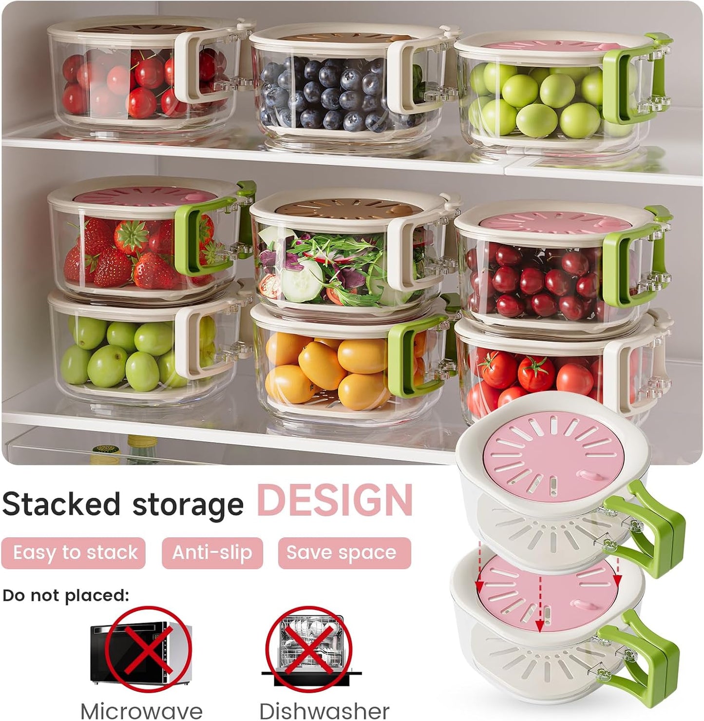 2-Pack Wash, Drain & Store Colander Set | Fridge Produce Keeper with Lid
