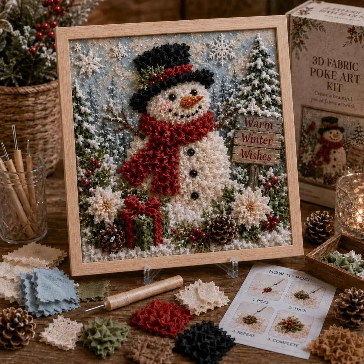 3D Christmas Fabric Poke Art Kit | DIY Holiday Embroidery Craft