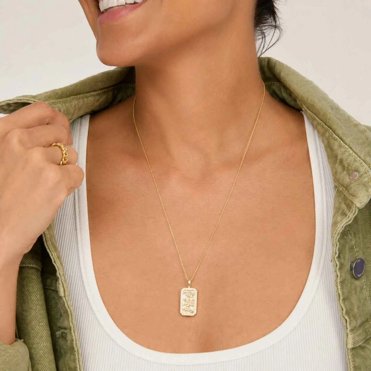 Personalized Zodiac Mother of Pearl Necklace | Custom Engraved 18K Gold-Plated Pendant
