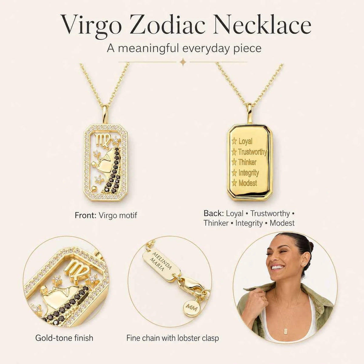 Personalized Zodiac Mother of Pearl Necklace | Custom Engraved 18K Gold-Plated Pendant