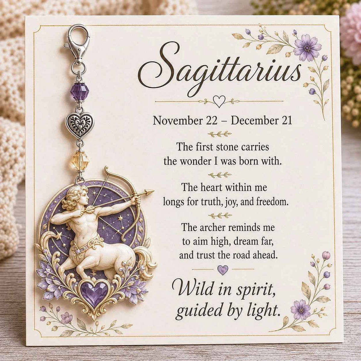 Personalized Birthstone Keychain Gift | Zodiac Keepsake Card & Meaningful Memorial Gift
