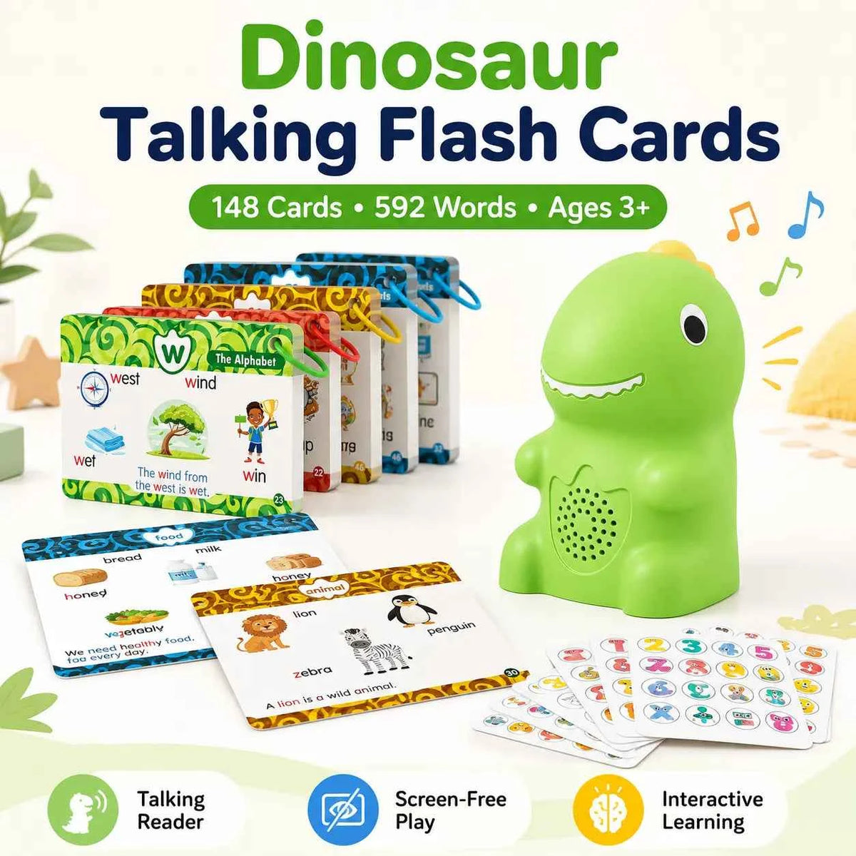 Dinosaur Talking Flash Cards | 148 Cards & 592 Learning Words