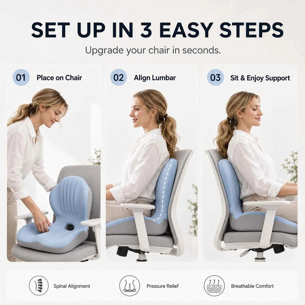 2-in-1 Memory Foam Seat & Lumbar Support Cushion | Ergonomic Office Chair Pillow