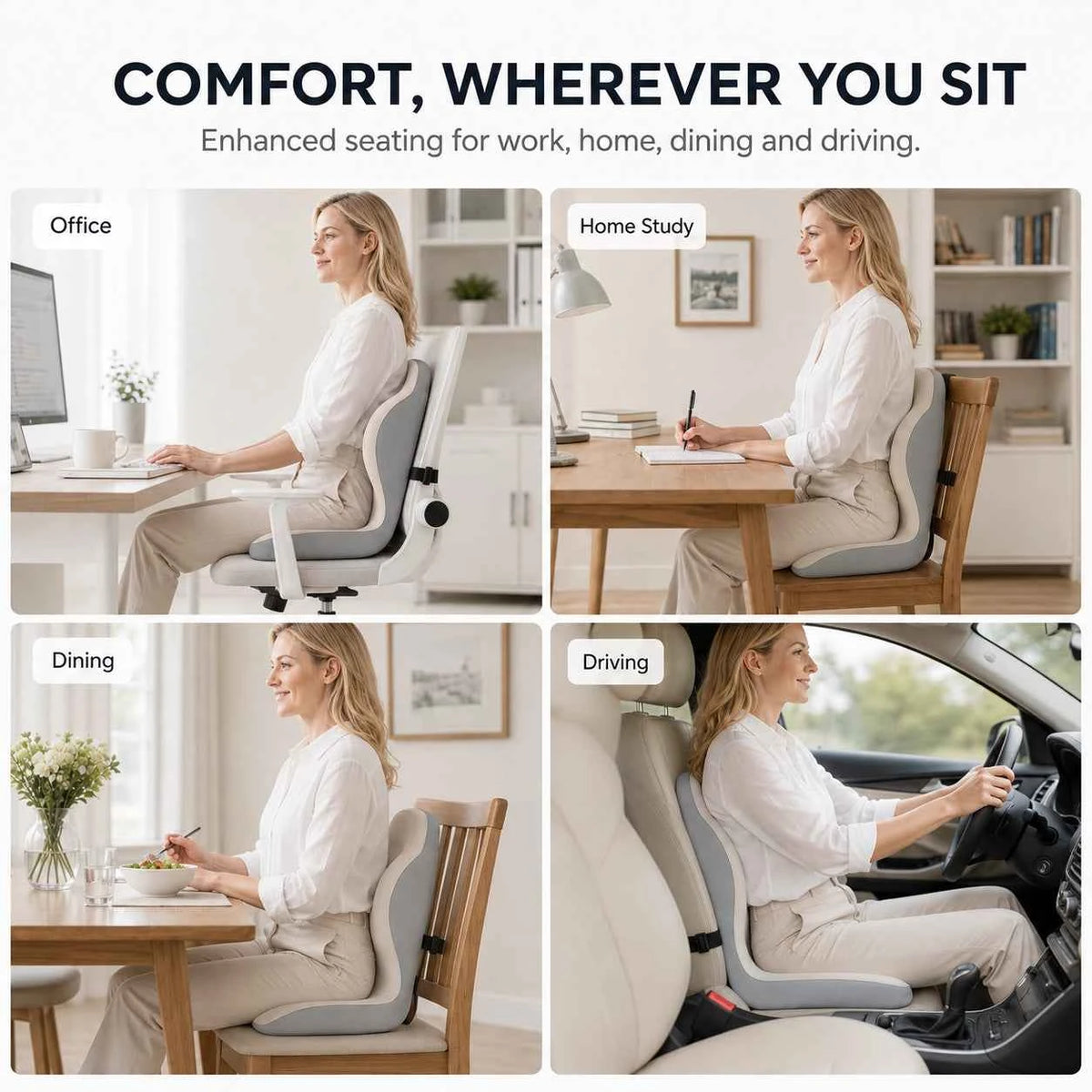 2-in-1 Memory Foam Seat & Lumbar Support Cushion | Ergonomic Office Chair Pillow