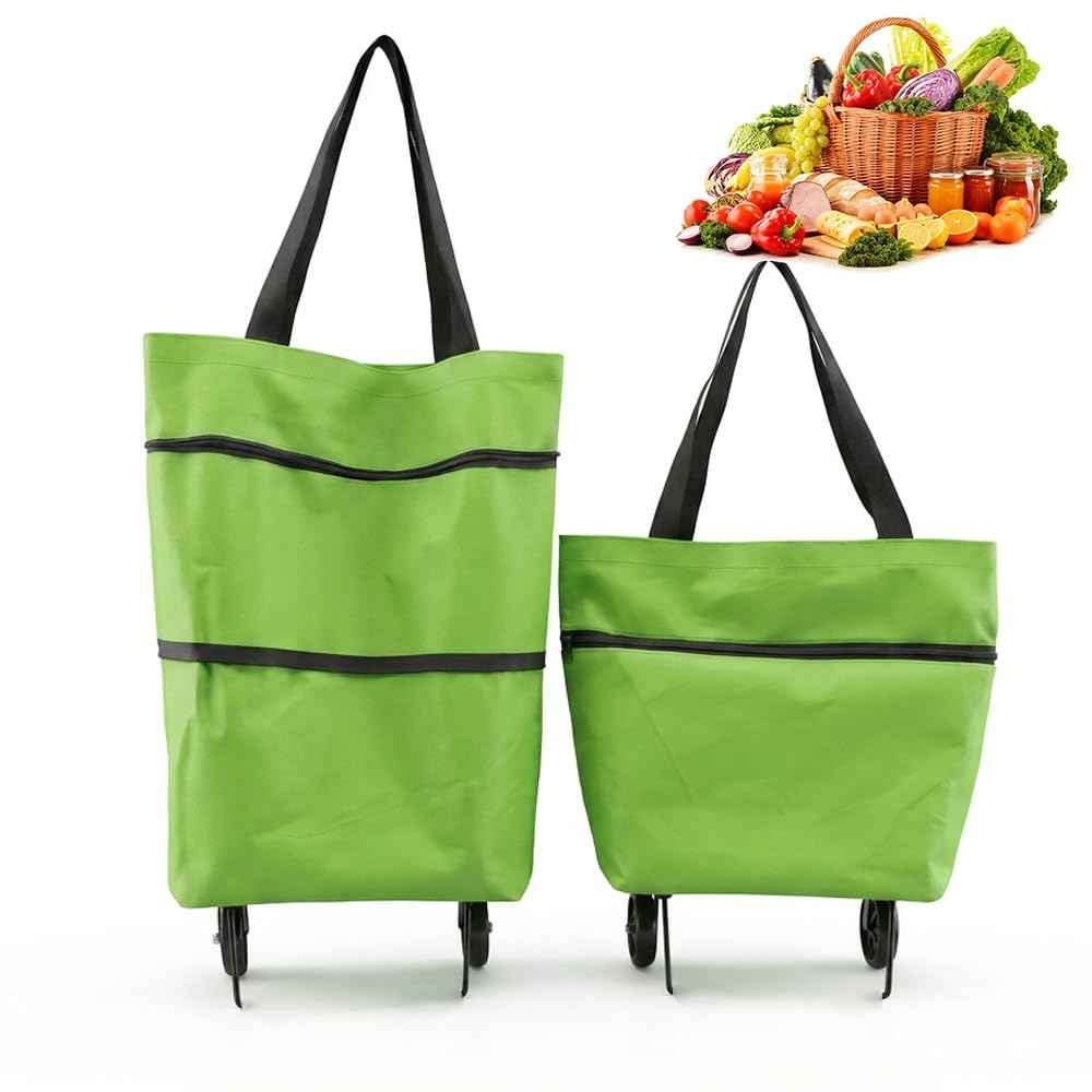 2-in-1 Foldable Shopping Cart With Wheels | Waterproof Grocery Tote Bag For Grocery Shopping, Laundry & Travel