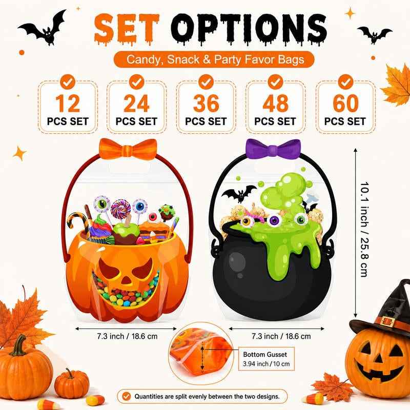 Reusable Halloween Treat Bags with Handles | Resealable Trick-or-Treat Goodie Bags