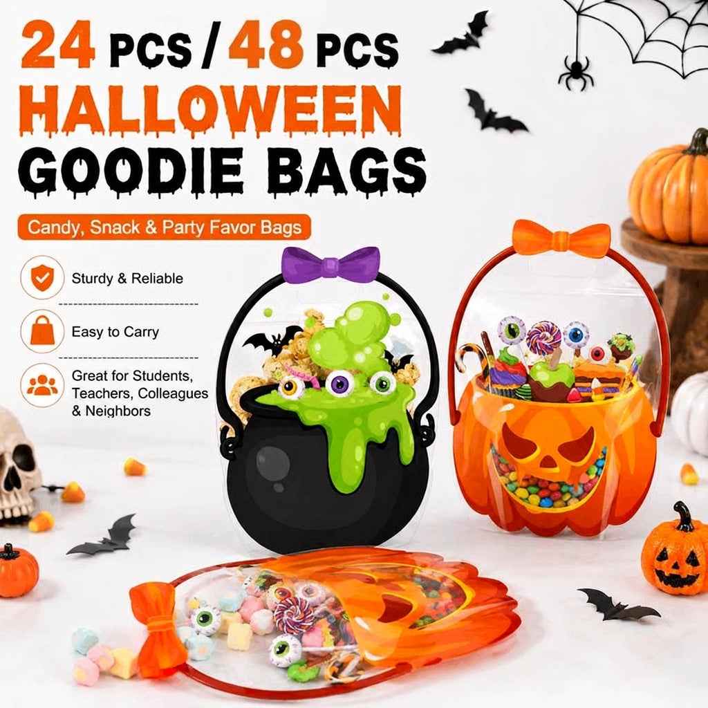 Reusable Halloween Treat Bags with Handles | Resealable Trick-or-Treat Goodie Bags