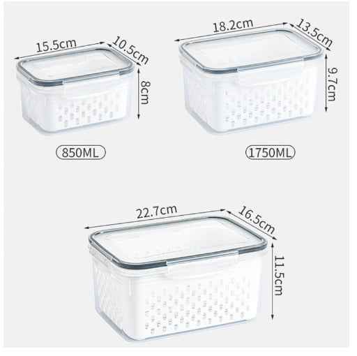 Fruit & Vegetable Storage Container with Drain Basket | Refrigerator Organizer Box for Fresh Food
