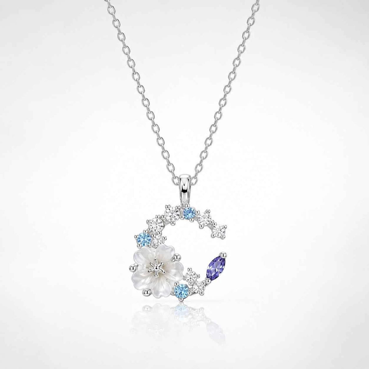 Moonflower Crystal Necklace | 18K White Gold Plated Sterling Silver