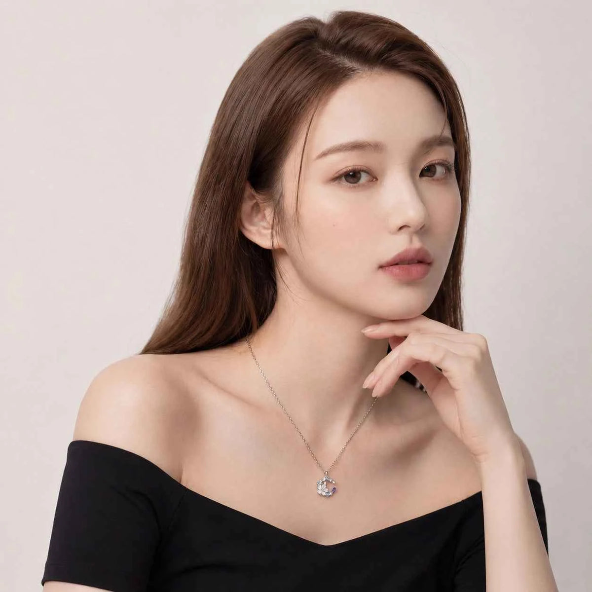 Moonflower Crystal Necklace | 18K White Gold Plated Sterling Silver