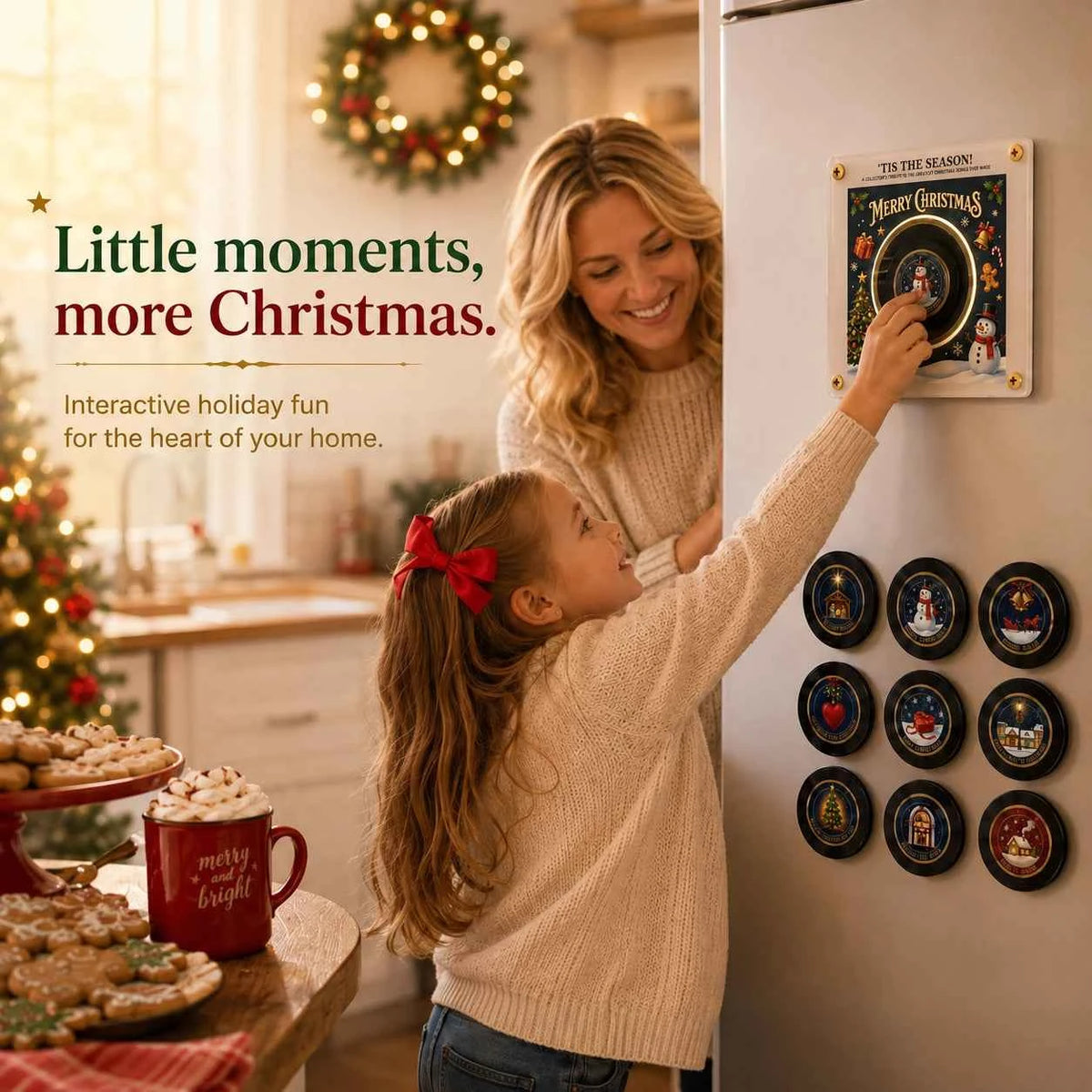 Christmas Music Fridge Magnet Player | 9 Mini Vinyl Records