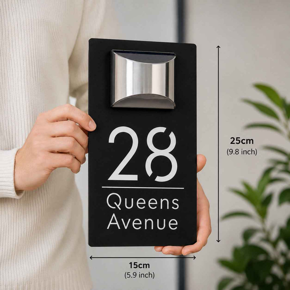 Personalized Solar House Number Sign | Modern LED Address Plaque for Front Door