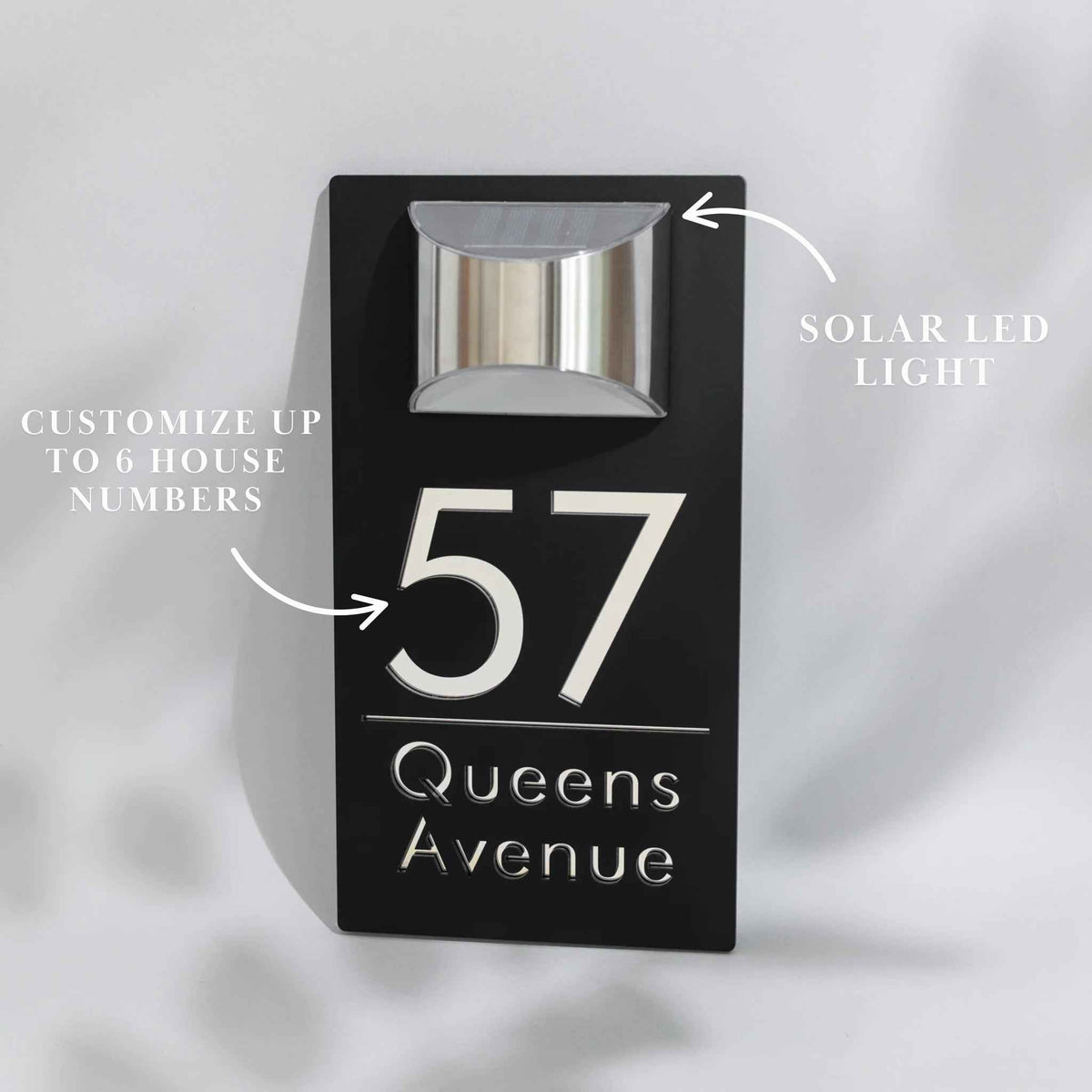 Personalized Solar House Number Sign | Modern LED Address Plaque for Front Door