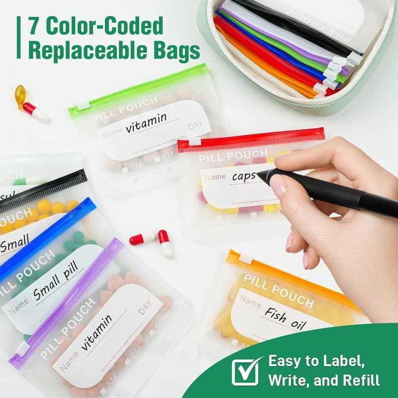 Portable Weekly Pill Organizer Binder | Removable Travel Medicine Pouches