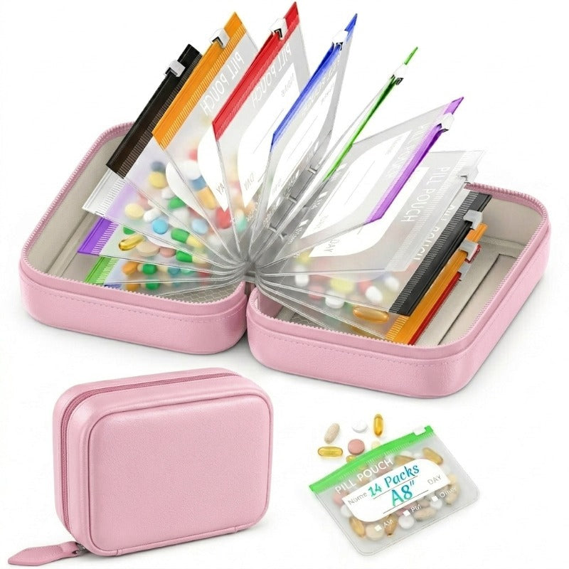 Portable Weekly Pill Organizer Binder | Removable Travel Medicine Pouches