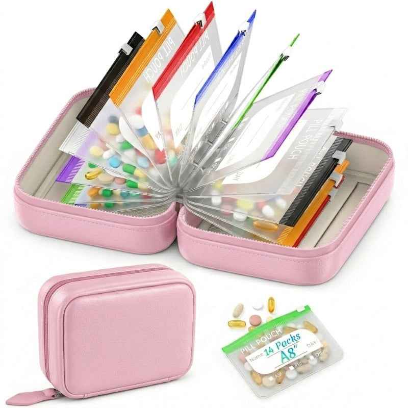 Portable Weekly Pill Organizer Binder | Removable Travel Medicine Pouches