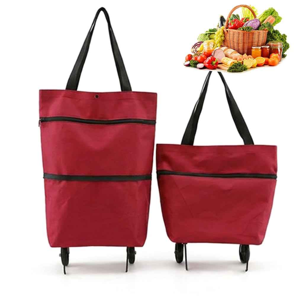 2-in-1 Foldable Shopping Cart With Wheels | Waterproof Grocery Tote Bag For Grocery Shopping, Laundry & Travel
