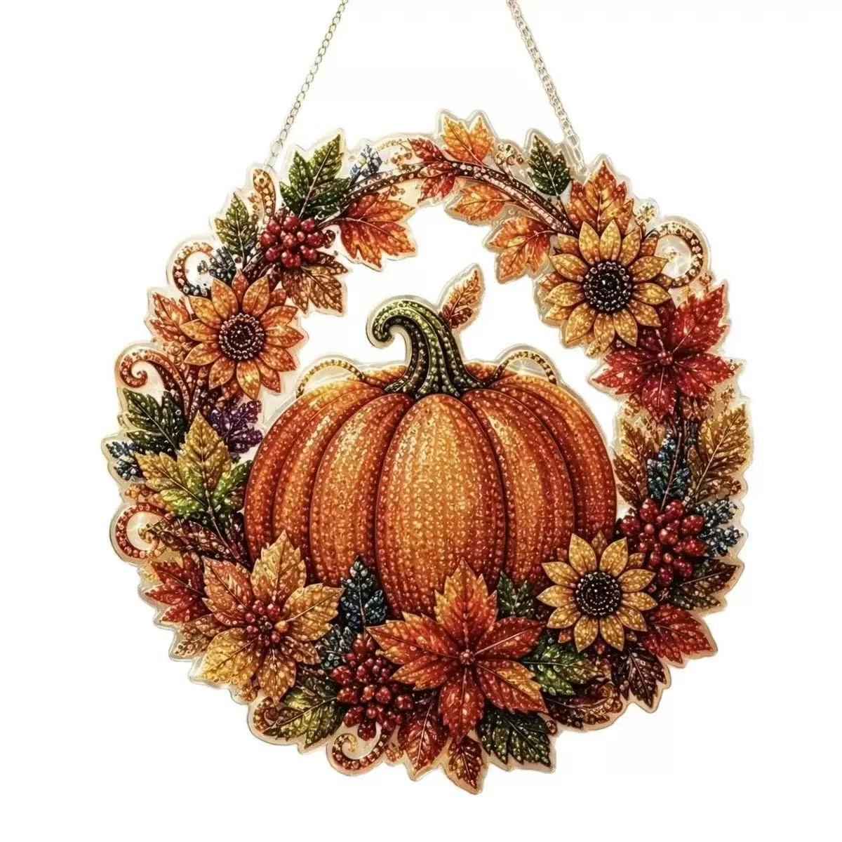 DIY Diamond Painting Pumpkin Wreath Kit – Autumn & Halloween Hanging Decor