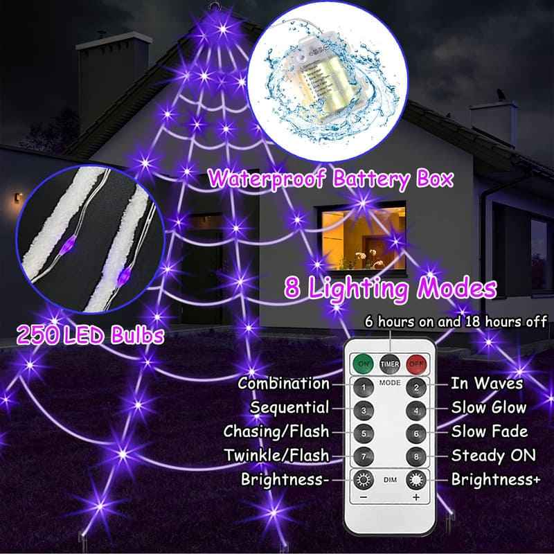 【🎃Halloween sale🎃】Halloween Spider Web Lights Outdoor | LED Spider Web Decoration With Glowing Spider For Yard & Party Decor