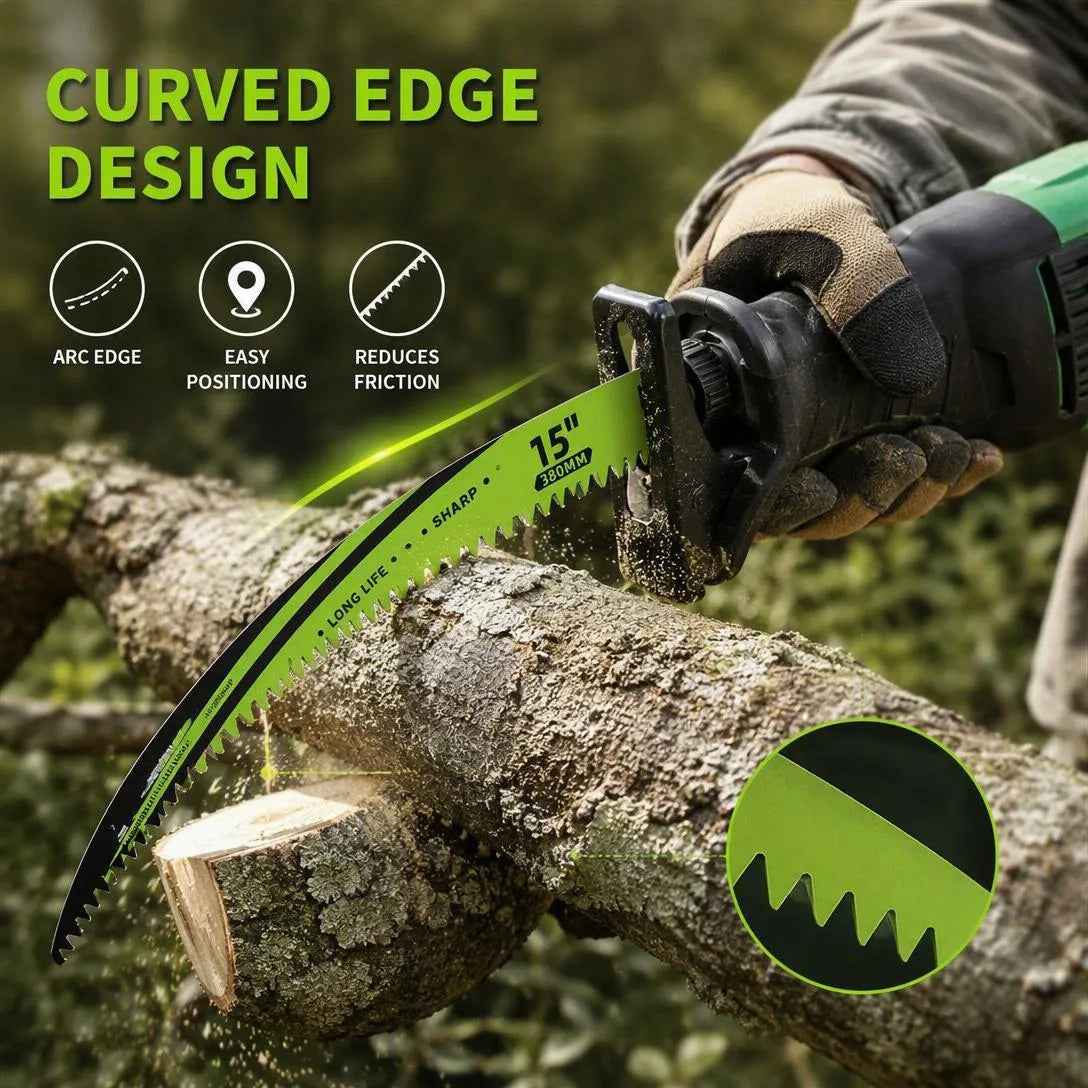 4-Pack 15" Japanese-Tooth Reciprocating Saw Blades | Curved Wood Pruning Blades