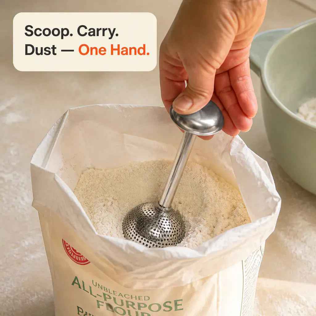 Stainless Steel Flour & Powder Duster | One-Handed Baking Sifter Wand