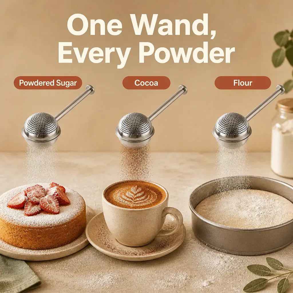 Stainless Steel Flour & Powder Duster | One-Handed Baking Sifter Wand