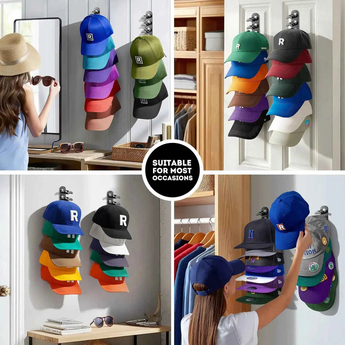 Wall Mounted Hat Rack for Baseball Caps | Space Saving Hat Organizer Holds 10 Hats for Closet & Bedroom