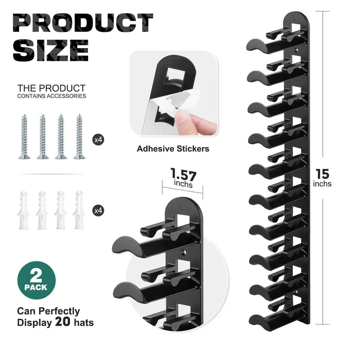 Wall Mounted Hat Rack for Baseball Caps | Space Saving Hat Organizer Holds 10 Hats for Closet & Bedroom