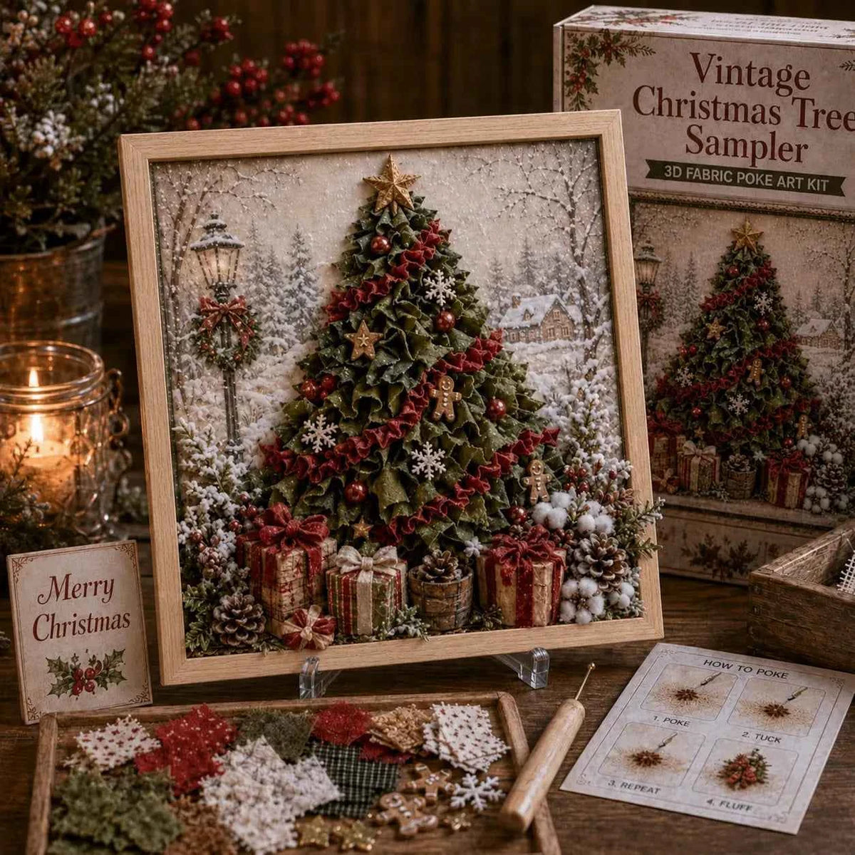 3D Christmas Fabric Poke Art Kit | DIY Holiday Embroidery Craft