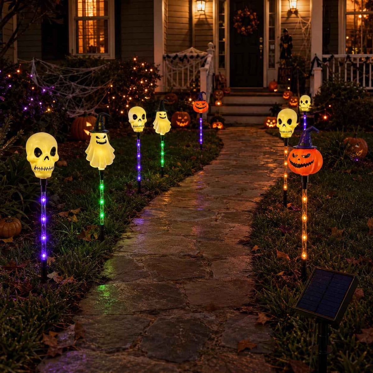 ăđHalloween Saleđă6-Pack Solar Halloween Pathway Lights â Ghost, Pumpkin & Skeleton Yard Stakes