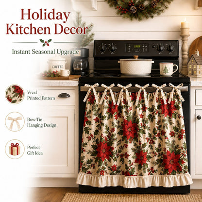 Beautiful Christmas Oven Protector, Holiday Kitchen Decor Gift for Mom, Cute Ruffled Appliance Cover