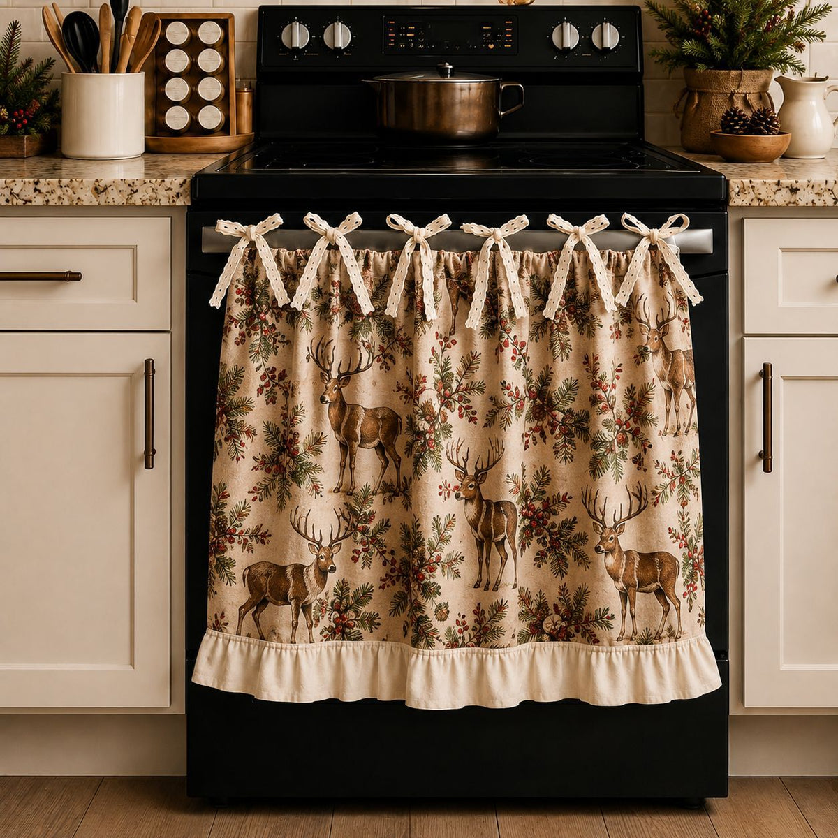 Beautiful Christmas Oven Protector, Holiday Kitchen Decor Gift for Mom, Cute Ruffled Appliance Cover