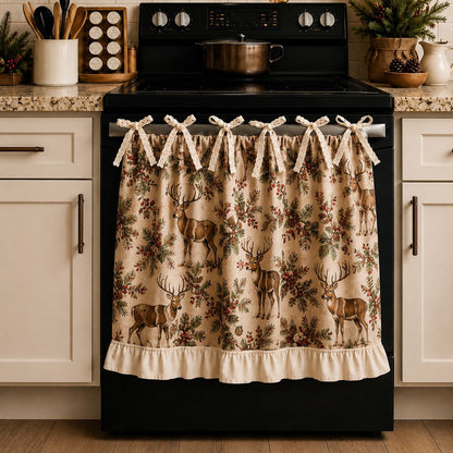 Beautiful Christmas Oven Protector, Holiday Kitchen Decor Gift for Mom, Cute Ruffled Appliance Cover