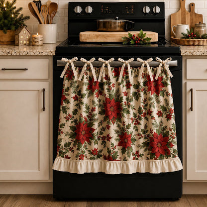 Beautiful Christmas Oven Protector, Holiday Kitchen Decor Gift for Mom, Cute Ruffled Appliance Cover