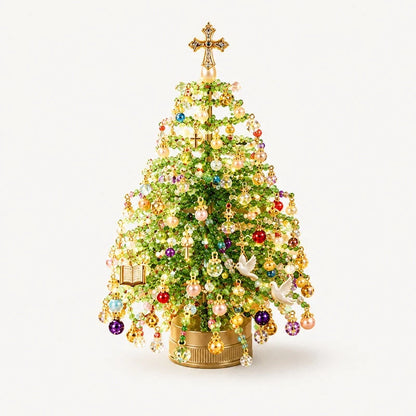Faith Christmas beaded tree with gold cross topper and dove charms