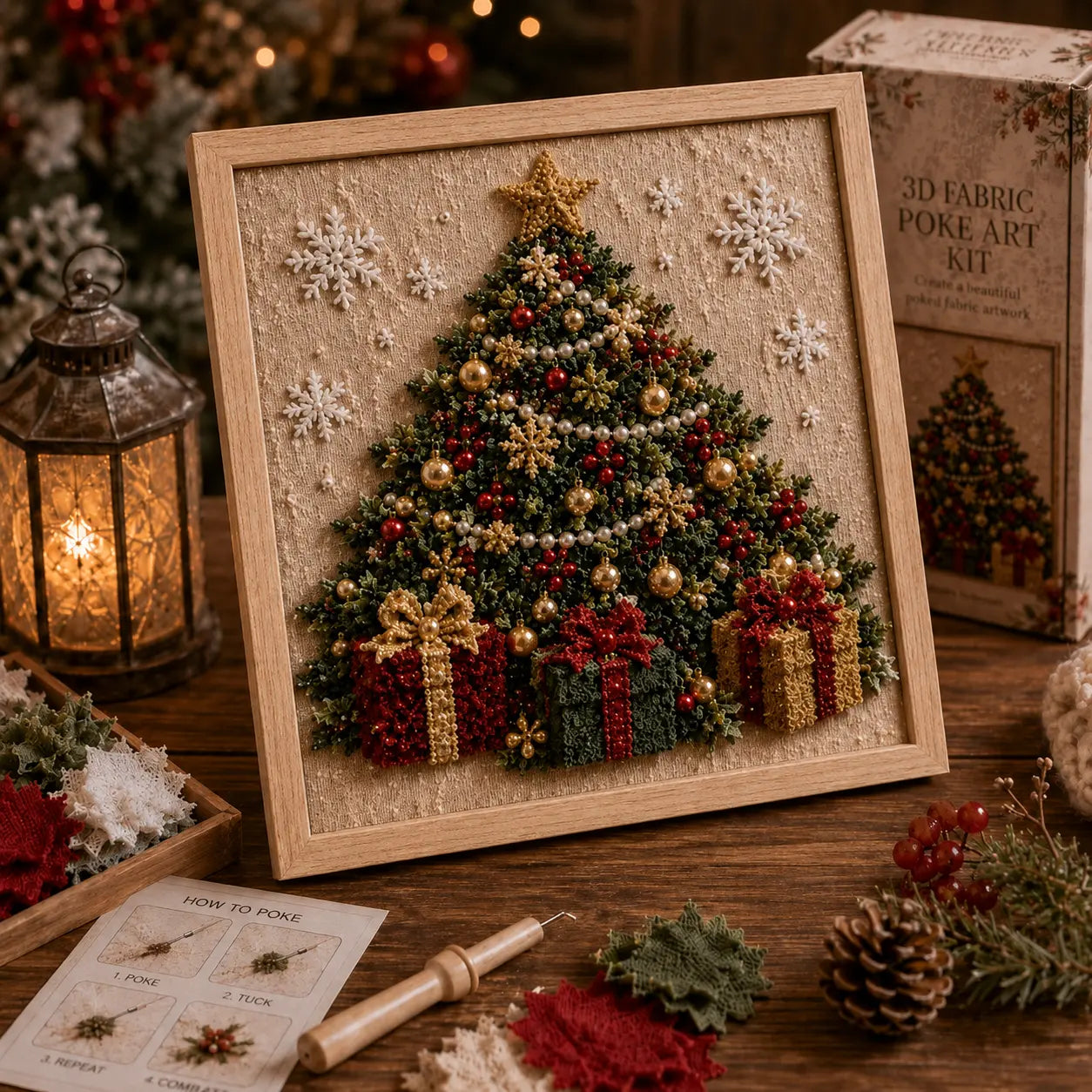 3D Christmas Fabric Poke Art Kit | DIY Holiday Embroidery Craft