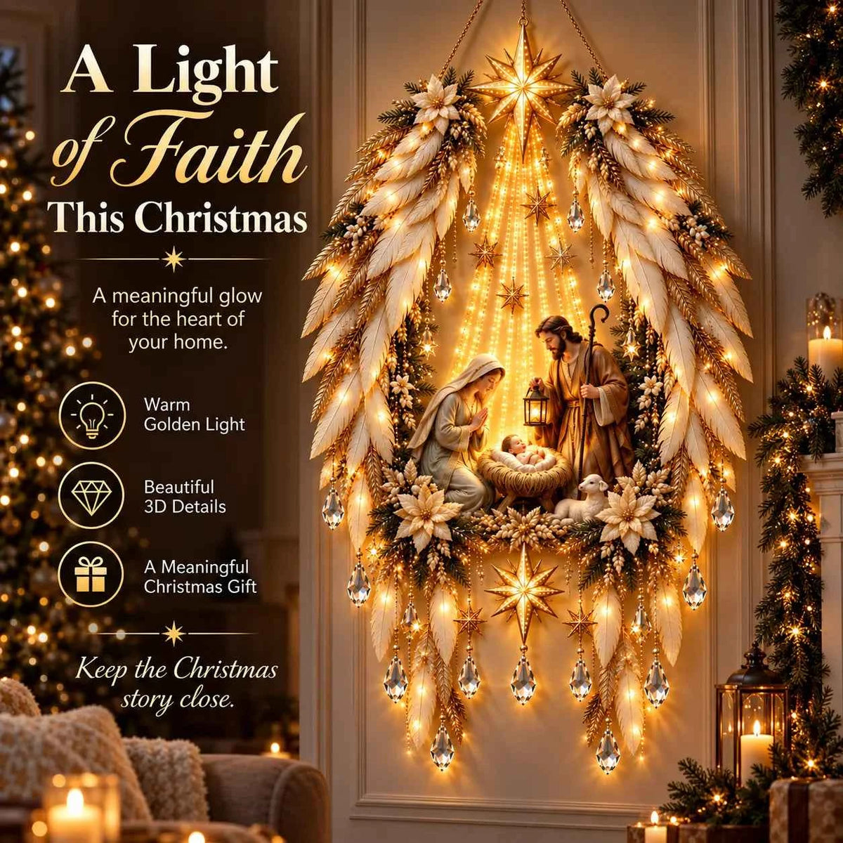 ✨👼 3D Heavenly Angel Wings Nativity Light✨ – Lighted Christmas Wall Decor  ✈️