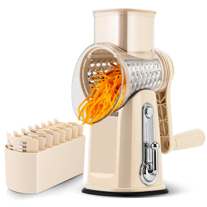 SUSTEAS Manual Cheese Shredder & Rotary Grater with Handle, 5 Well-Designed Stainless Steel Blades, Strong Suction Cup Base, Kitchen Accessories Vegetable Cutting Slicer Tools and Gadgets, Smooth