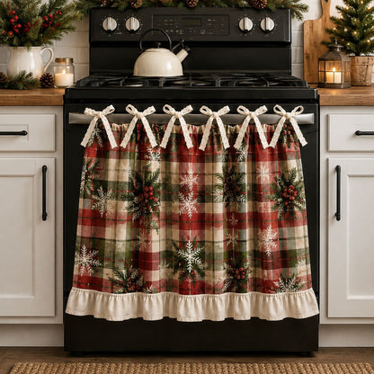 Beautiful Christmas Oven Protector, Holiday Kitchen Decor Gift for Mom, Cute Ruffled Appliance Cover